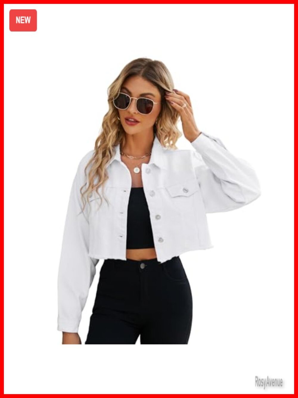 Women's Cropped Distressed Denim Jacket - Ripped Frayed White Button-Down Coat
